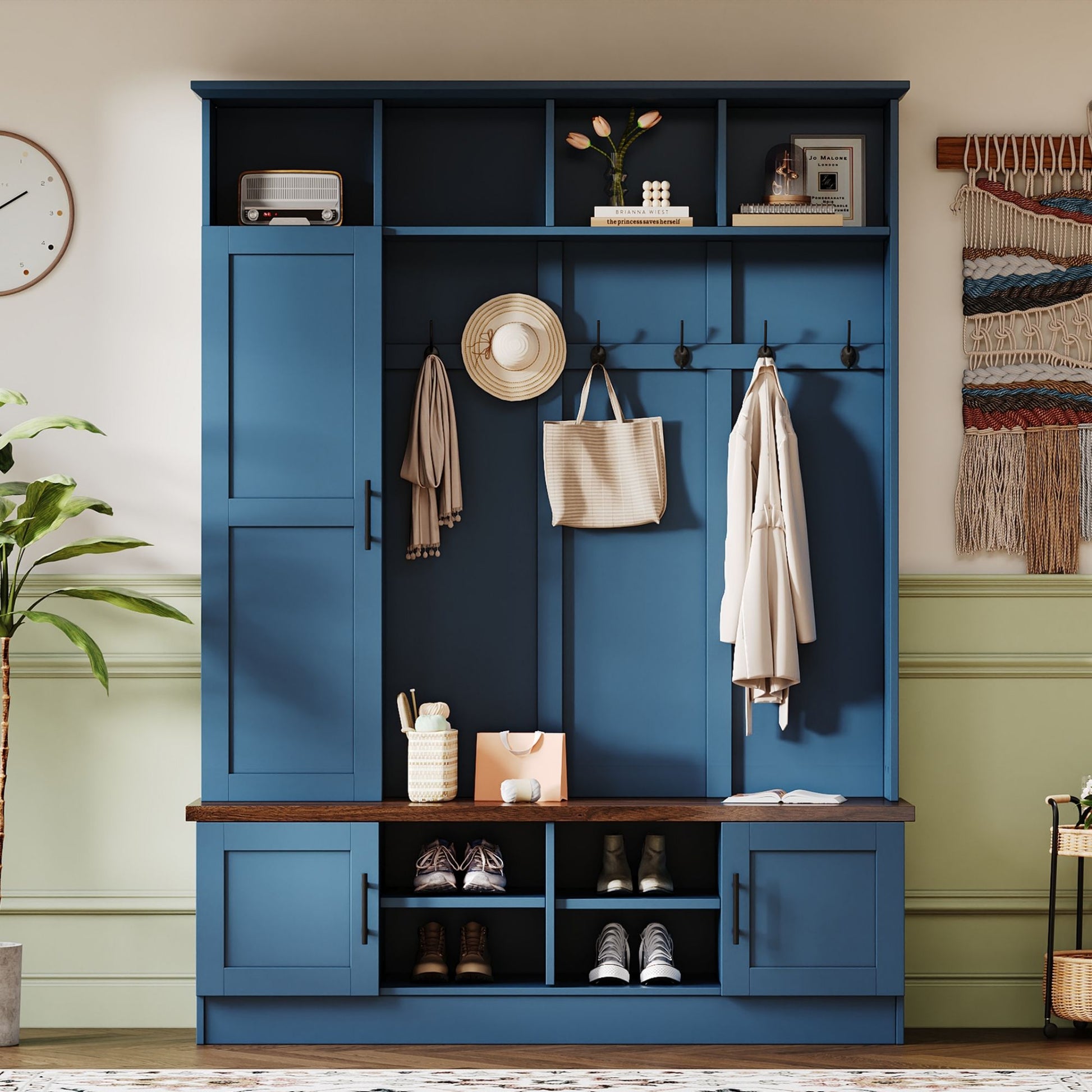 Elegant Hall Tree With Hooks & Handles