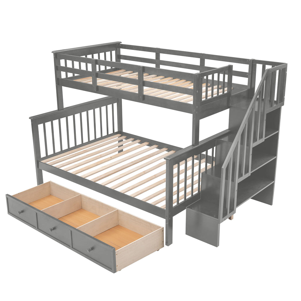 Stairway Bunk Bed With Storage And Guard Rail For Bedroom