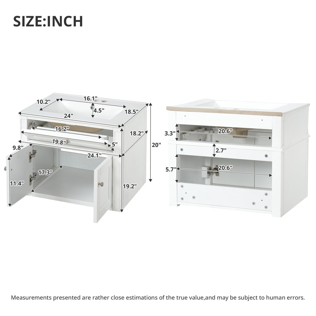 Wall Mounted Bathroom Vanity With Tip Out Drawer And Open Back Design