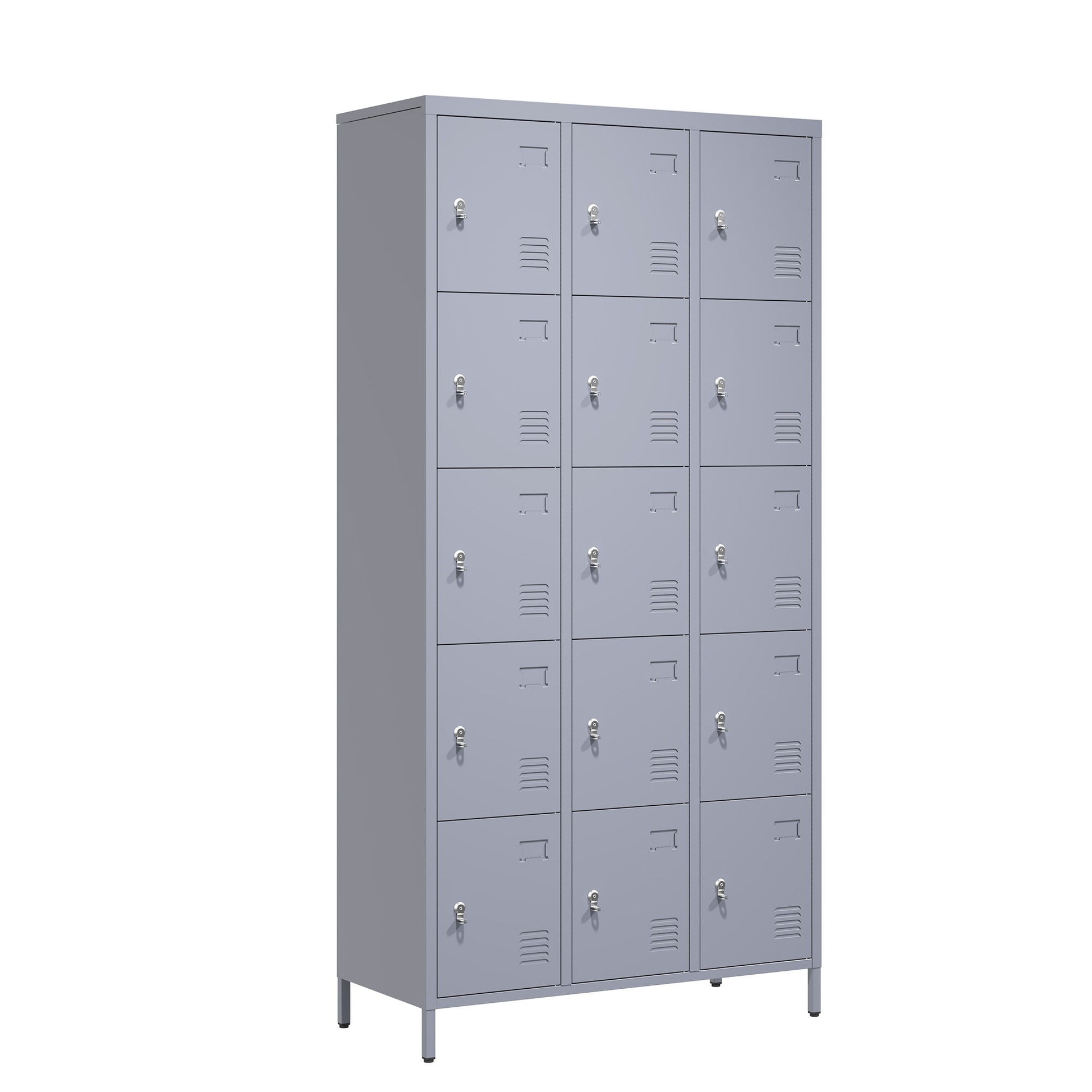 15 Door Lockers With Lock For Storage In Home, Gym, Office, And School - Gray