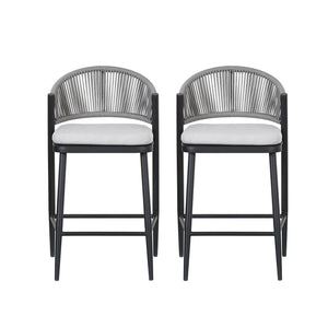 Outdoor 26" Counter Height Metal Frame Counter Stools With Scallop Shaped Backrest & Water Resistant Cushions