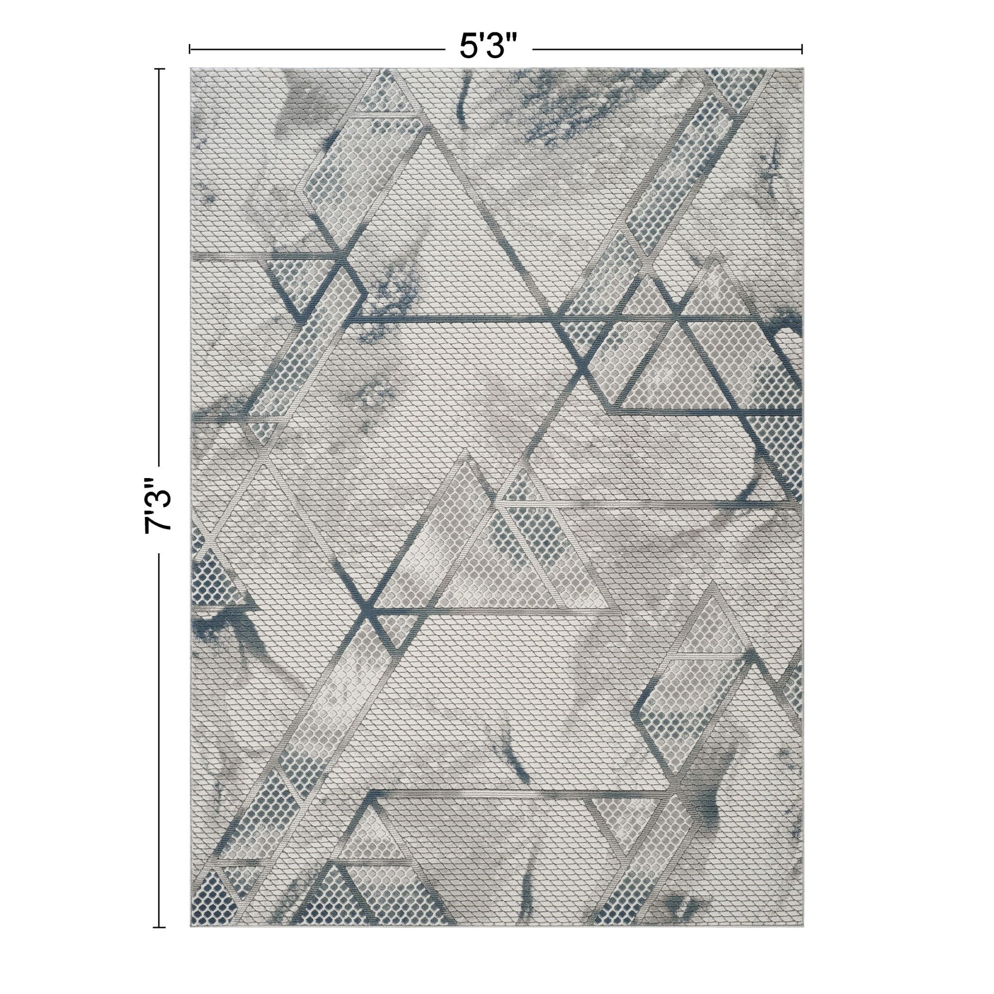 Geometrix - 5'3" X 7'3" Area Rug & Geometric, 3D Effect - Ivory / Gray