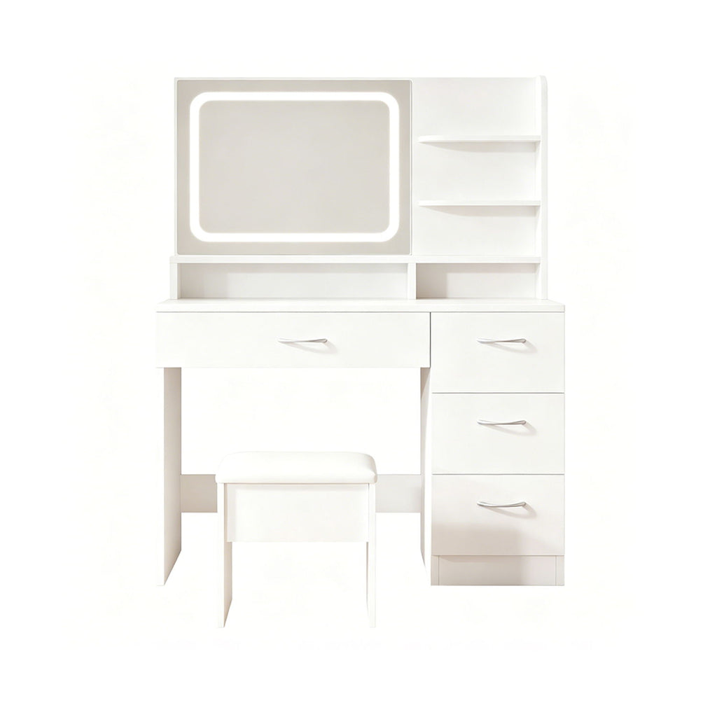 Vanity With LED Mirror And Storage Drawers For Bedrooms - Cream White