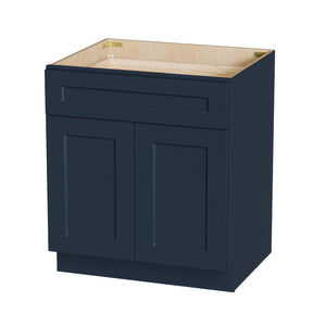 Shaker Base Cabinet With Soft Close Doors And Drawer, Storage Unit With Adjustable Shelf For Bath - Blue