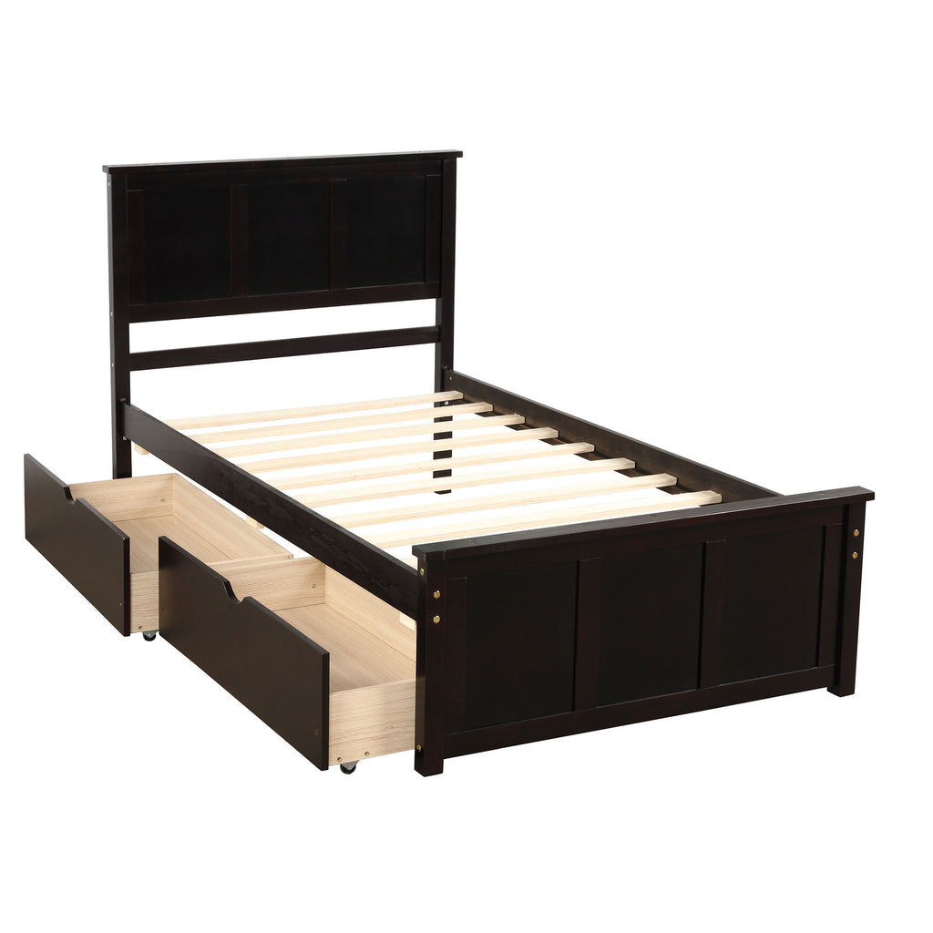 Platform Storage Bed With 2 Wheel Base Drawers