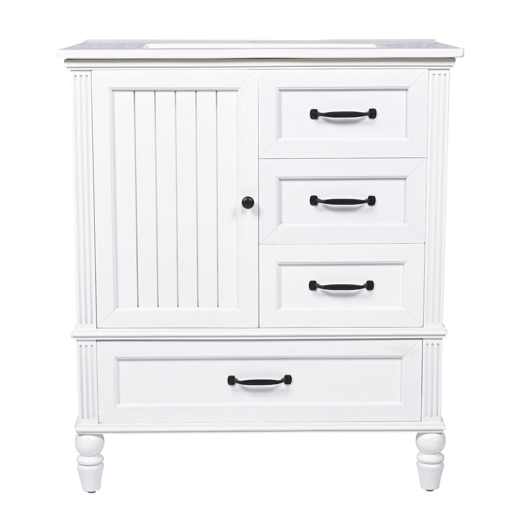 30" Bathroom Vanity With Sink, 3 Drawers, Adjustable Feet