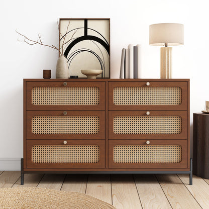 Gewnee - Cannage 6 Drawer Dresser - Walnut