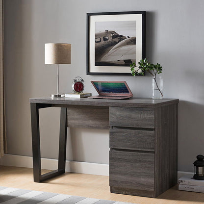 Executive Home Office Desk With Two Storage Drawers And File Cabinet - Distressed Grey & Black