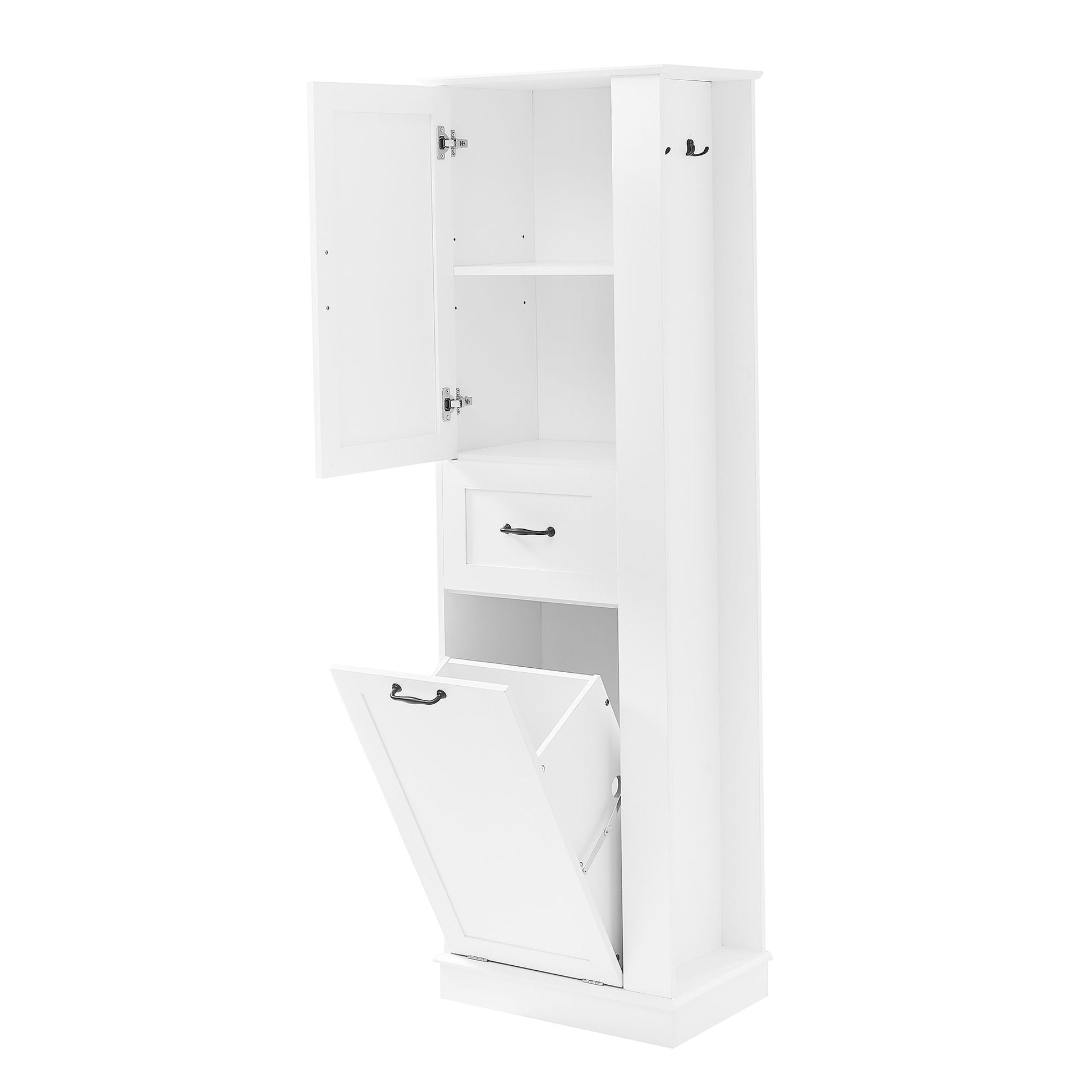 Modern Tall Storage Cabinet With Tilt-Out Compartment, Adjustable Shelves