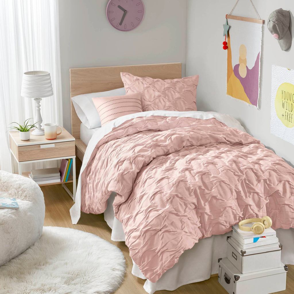 Bailey - Full/Queen Diamond Pucker Comforter Set - Pink