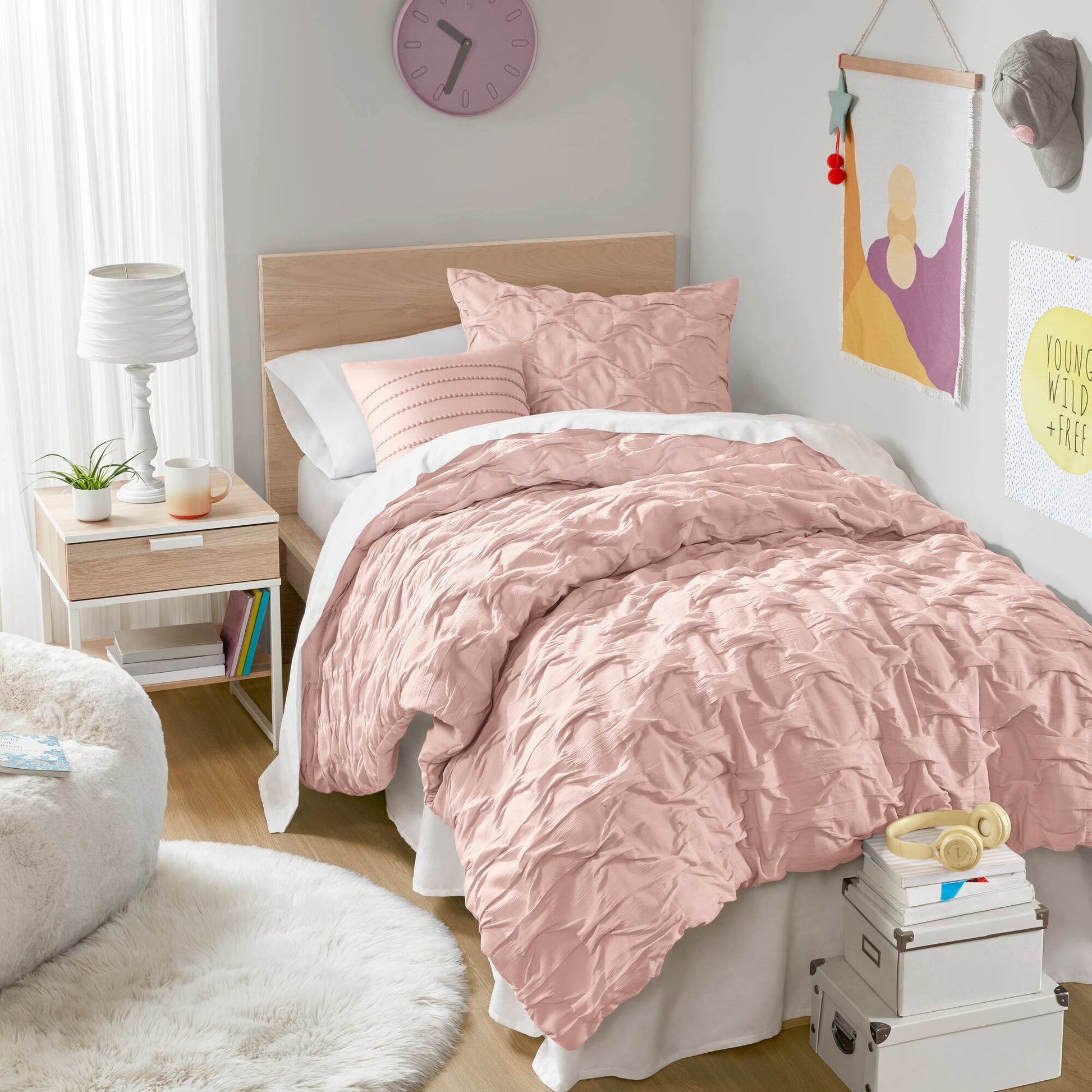 Bailey - Full/Queen Diamond Pucker Comforter Set - Pink
