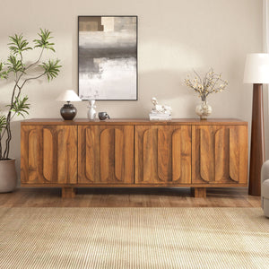 Farmhouse TV Stand, Storage Media Console With Adjustable Shelves & 3 Cable Holes