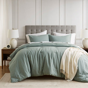 Mina - King/California King Waffle Weave Textured Comforter Set - Sage Green