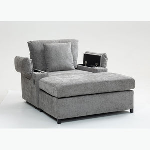 Chenille Fabric Sofa Bed With Cupholders And USB Charging Ports Chair For Living Room