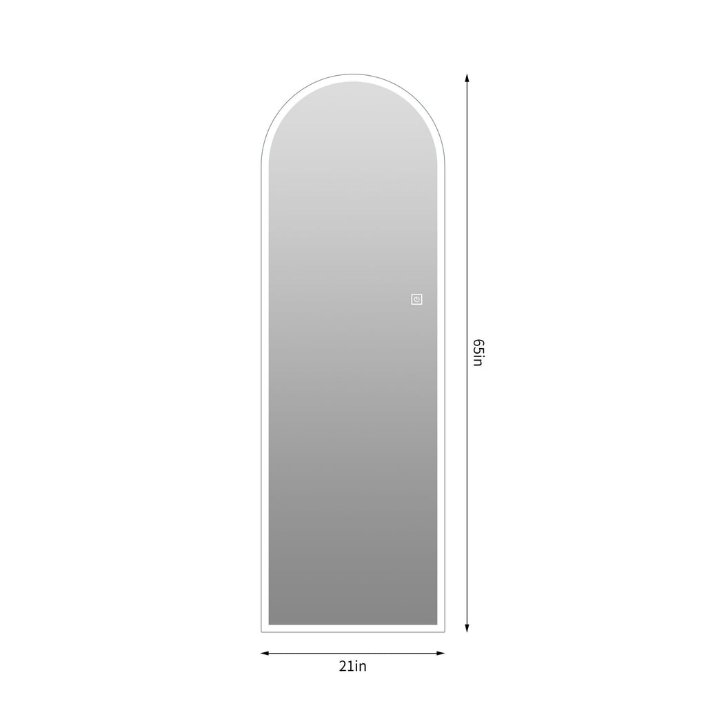 65" X 21" Arched LED Full Length Mirror, Wall Mounted Lighted Full Body Mirror With Frosted Edge Lighting, 3 Color Temperatures & Stepless Dimming - Silver