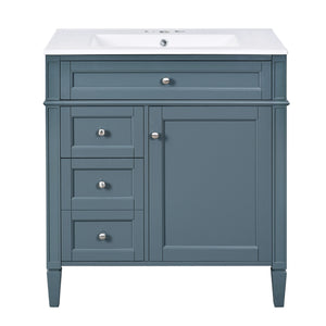 Bathroom Vanity With Top Sink, Storage Cabinet With 2 Drawers And Tip Out Drawer, Rectangular Design - Indigo Blue