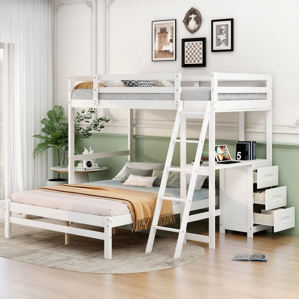 Bunk Bed With Built In Desk And 3 Drawers