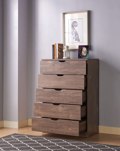 Modern Five Drawer Clothes And Storage Chest Cabinet With Cutout Handles