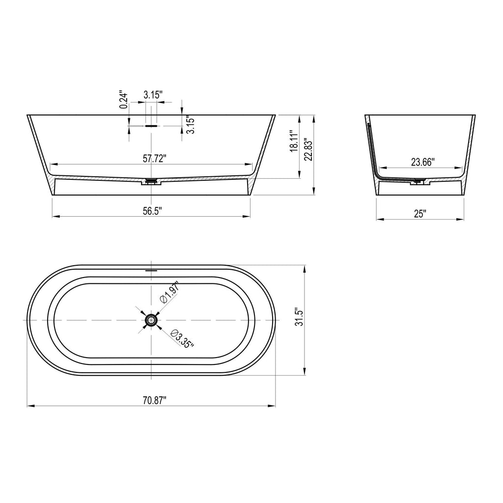 Solid Surface Freestanding Soaking Bathtub & Ergonomic Design