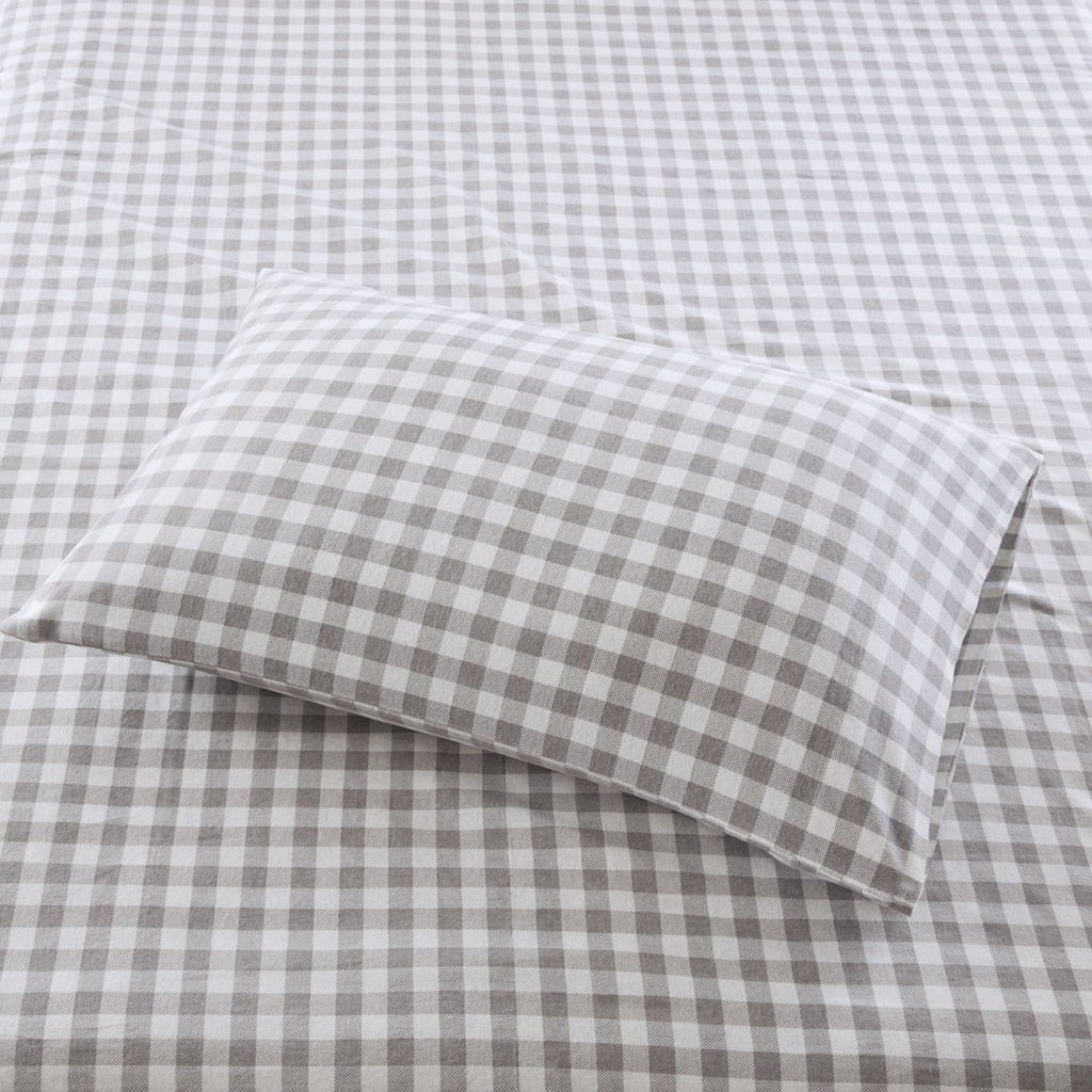 Cozy Flannel - 4 Piece King Printed Sheet Set - Gray Herringbone Check