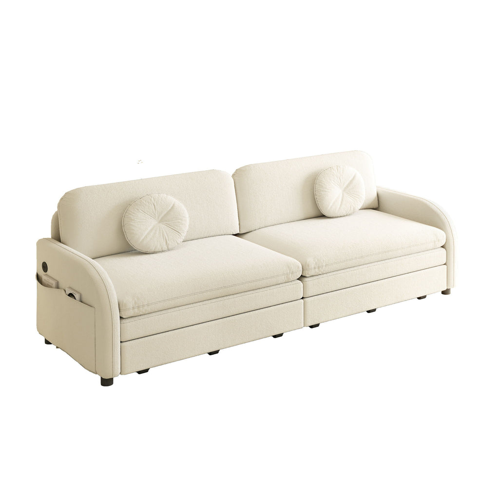Upholstered Pull Out Couch With Side Pocket & USB Port