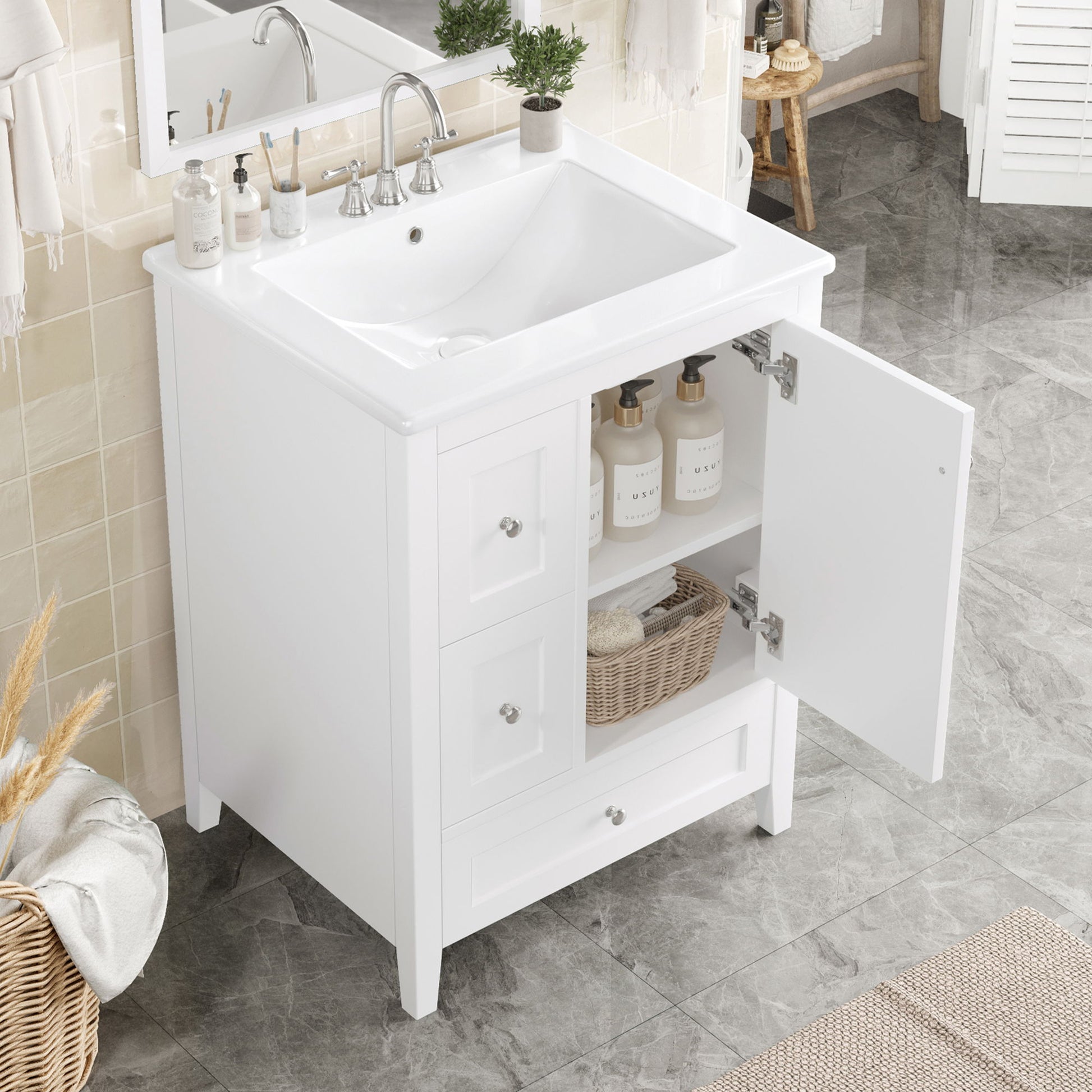 Modern Bathroom Vanity With Storage, Adjustable Shelf