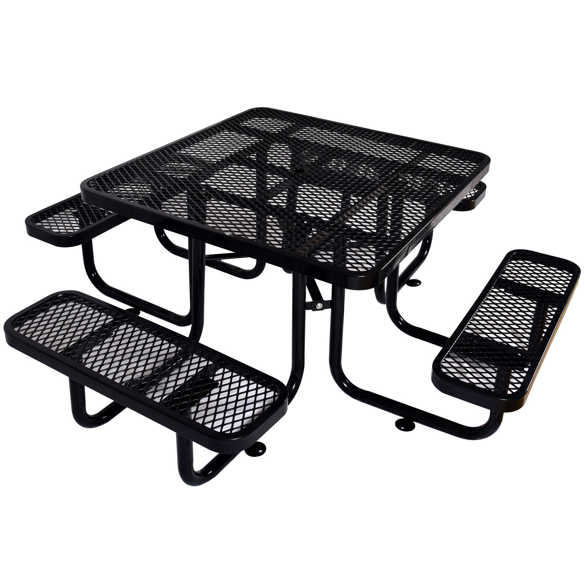 Square Outdoor Steel Picnic Table, With Umbrella Pole