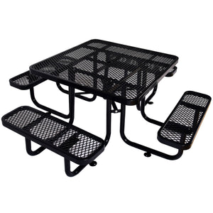 Square Outdoor Steel Picnic Table, With Umbrella Pole