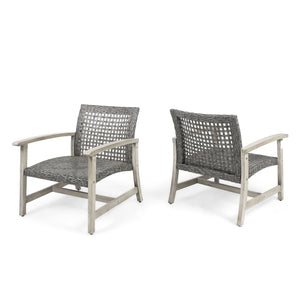 Outdoor Club Chair With Rattan Cover And Acacia Wood Frame - Gray