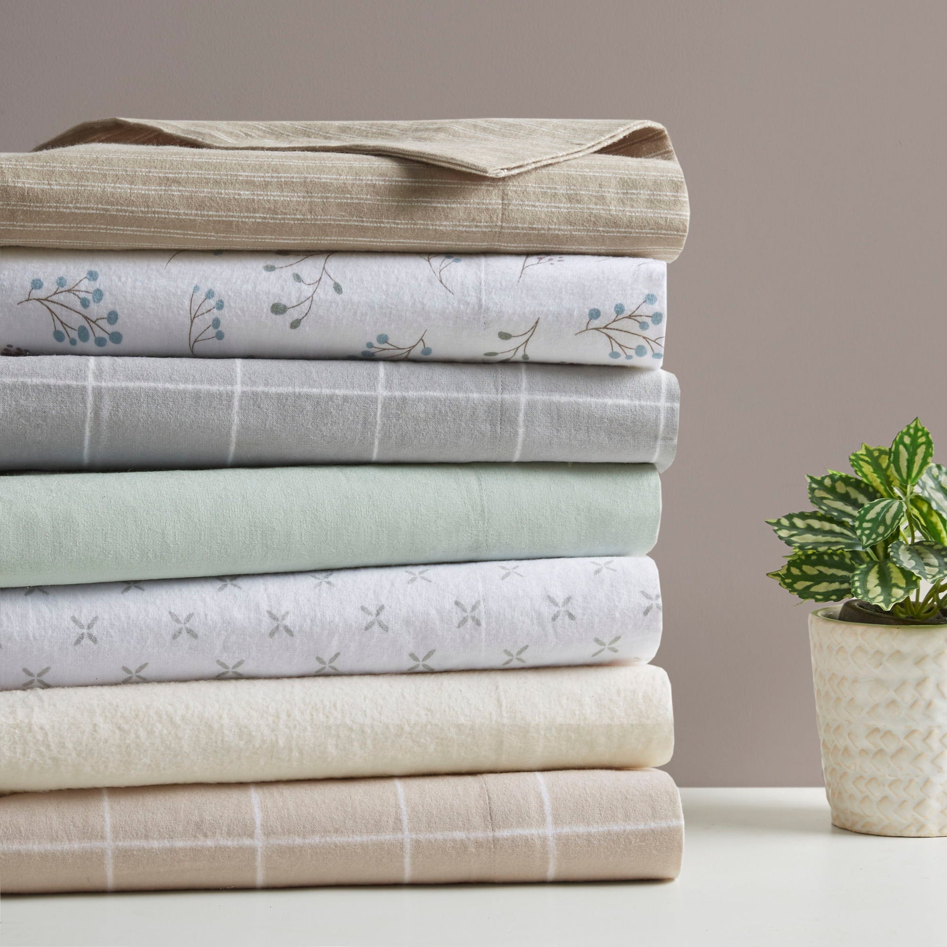Cozy Cotton Flannel - King Printed Sheet Set - Gray Windowpane
