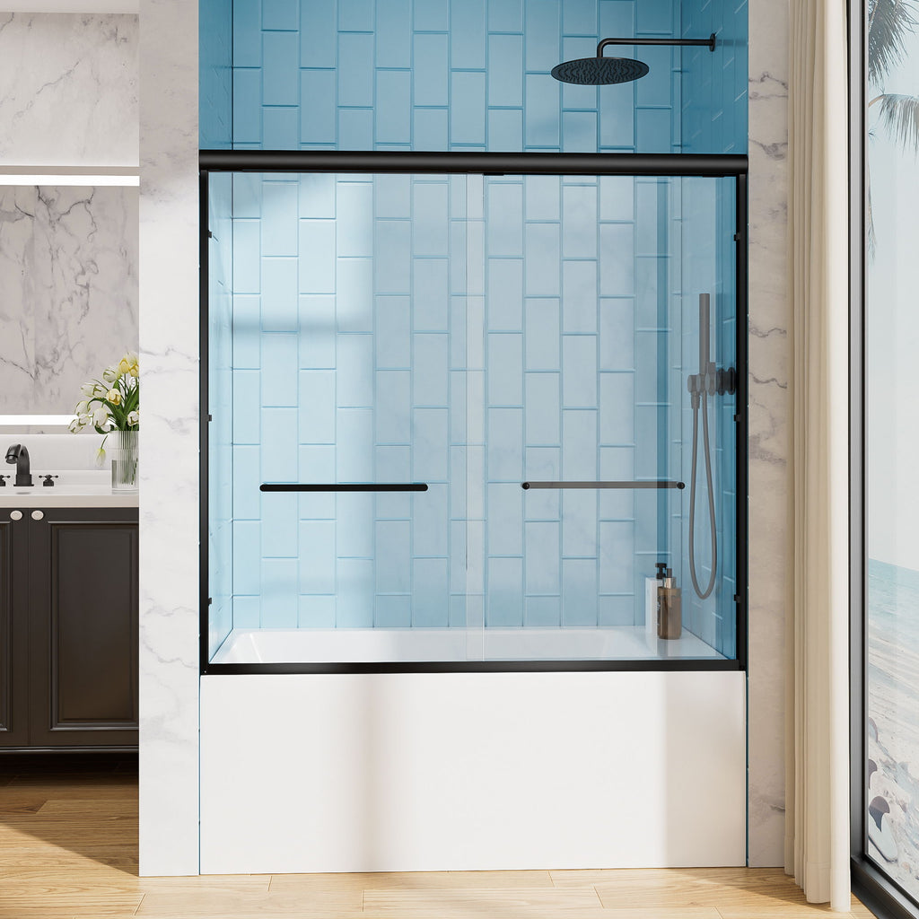 Aluminum Frame Double Double Soft Close Shower Door, Tempered Glass And Dual Stainless Steel Handles