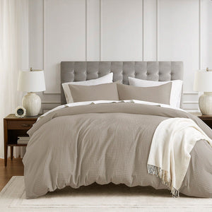 Mina - Twin/Twin Long Waffle Weave Textured Duvet Cover Set - Neutral