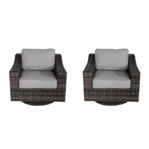 Contemporary Outdoor Swivel Patio Chair With Cushions (Set of 2) - Brown