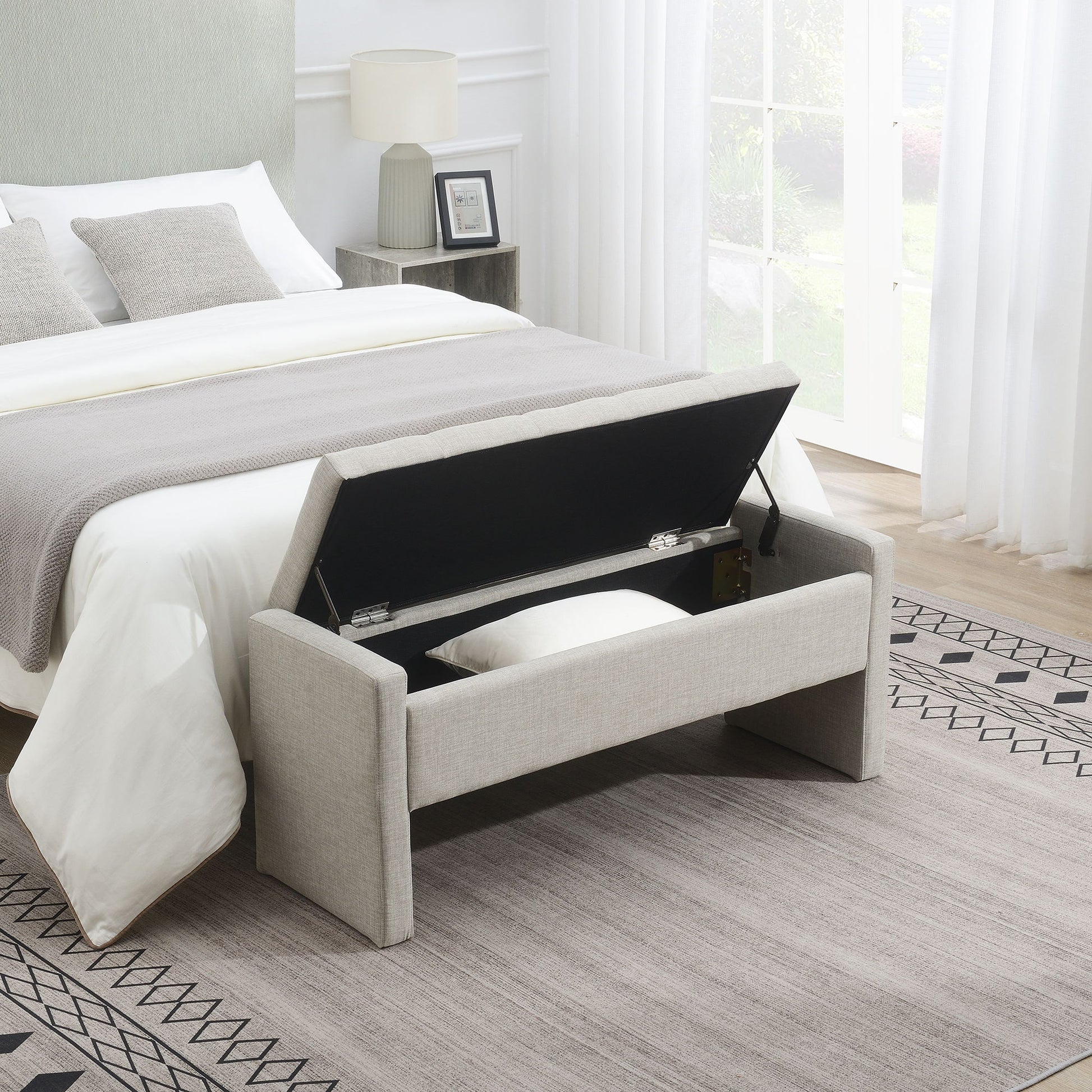 Modern Upholstered Large Bed End Bench With Storage