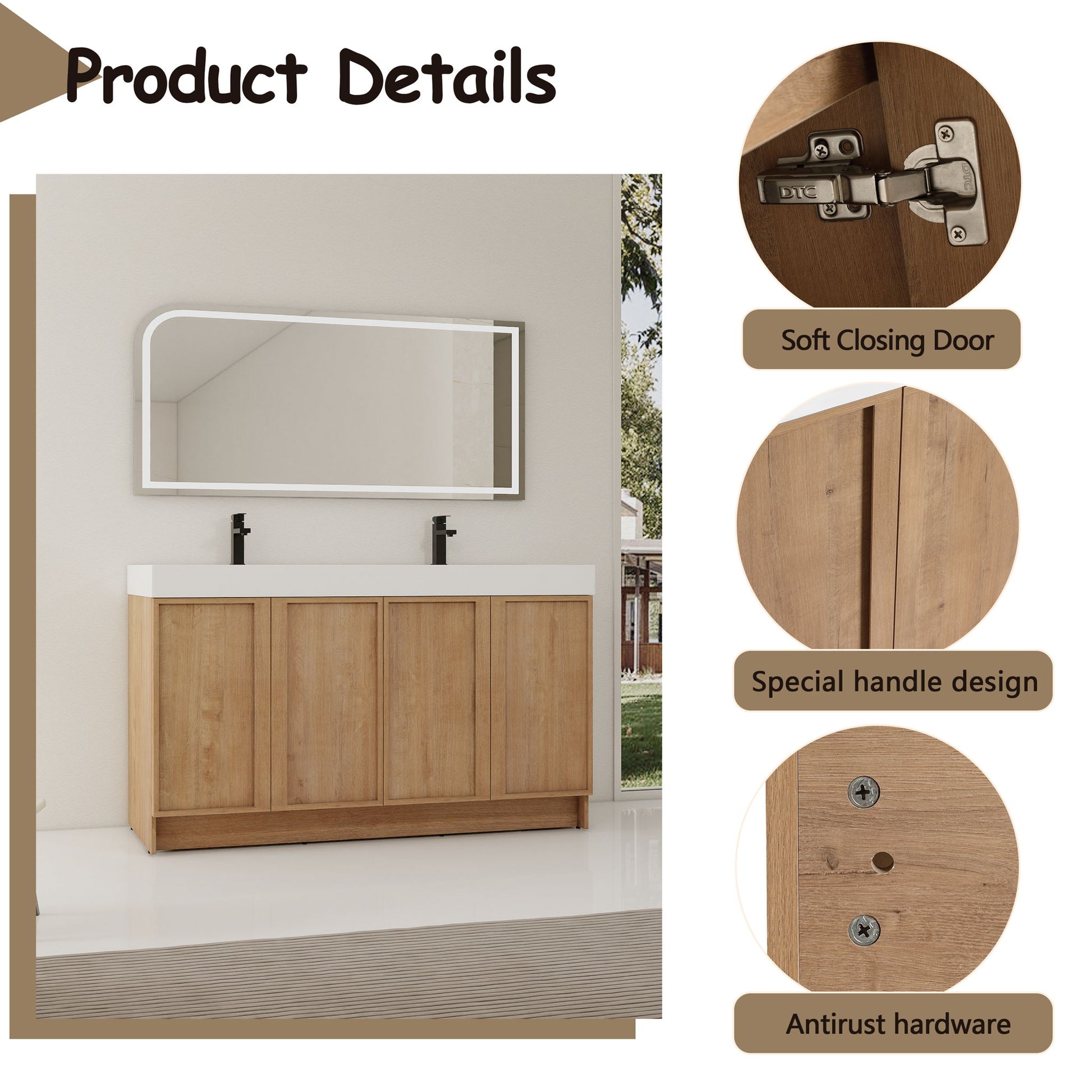 Freestanding Bathroom Vanity With Sink, Soft Close Doors