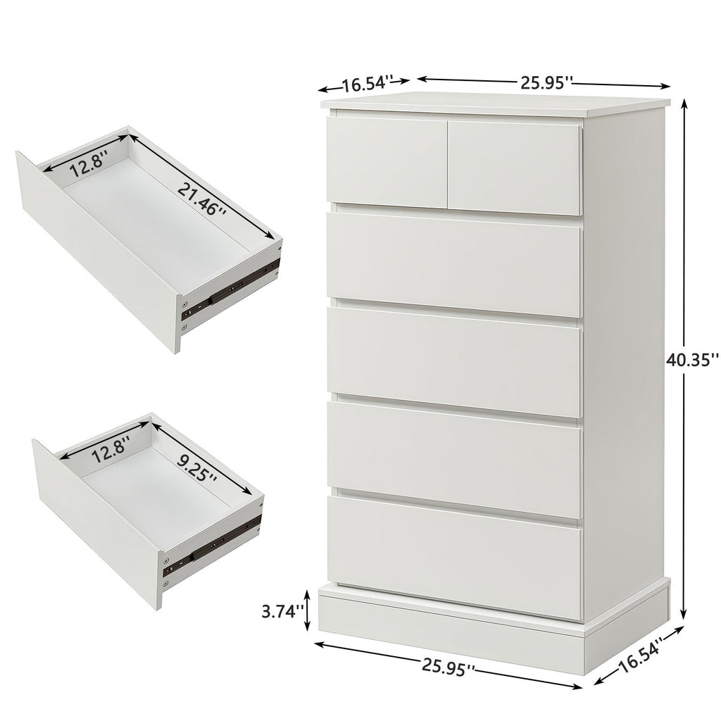 6 Drawer Tall Dresser With Concealed Handles, Vertical Storage Cabinet For Bedroom - White