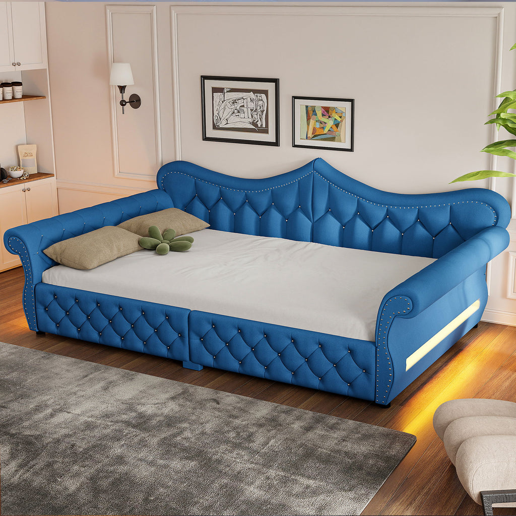 Upholstered Daybed With LED Lighting And Nailhead Trim