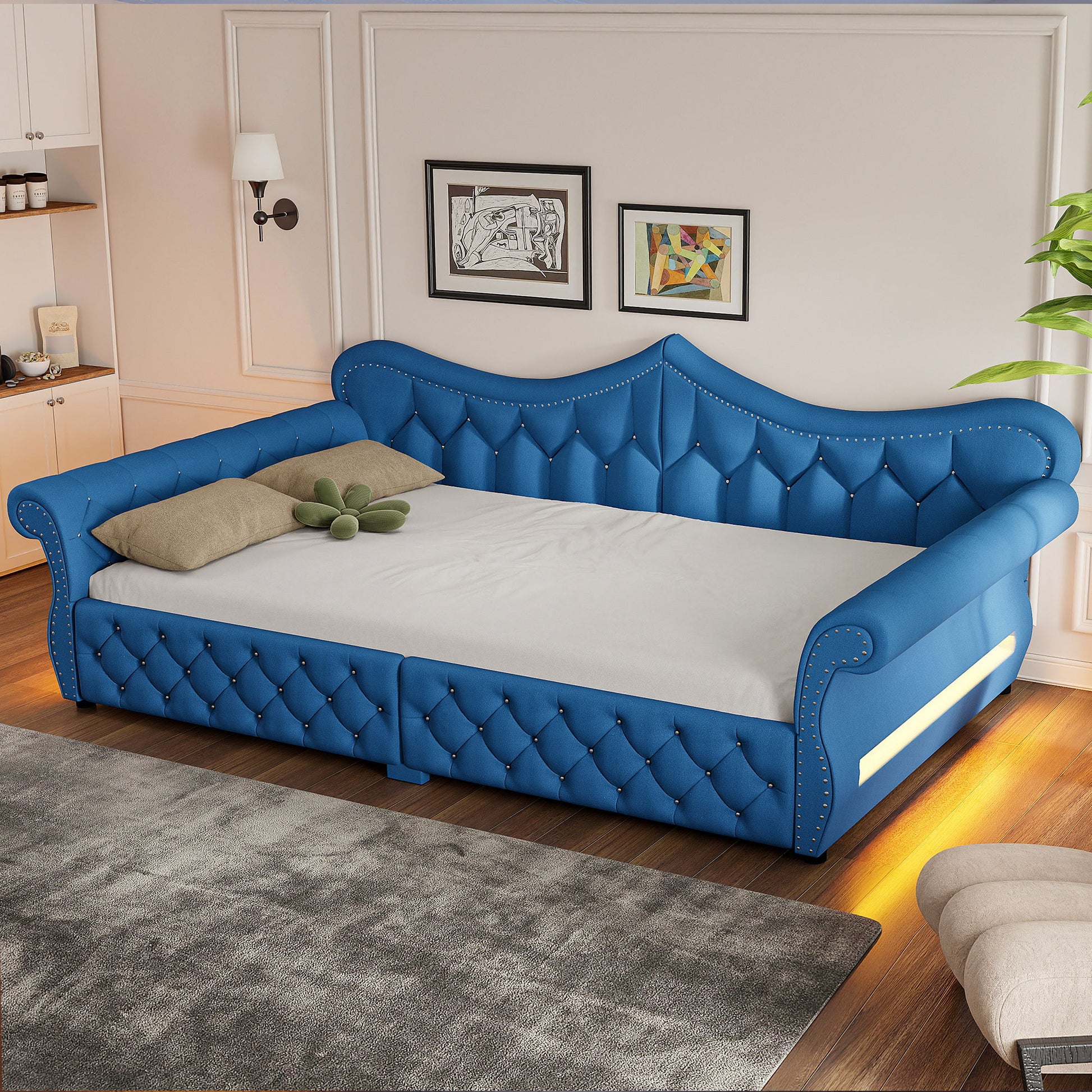 Upholstered Daybed With LED Lighting And Nailhead Trim
