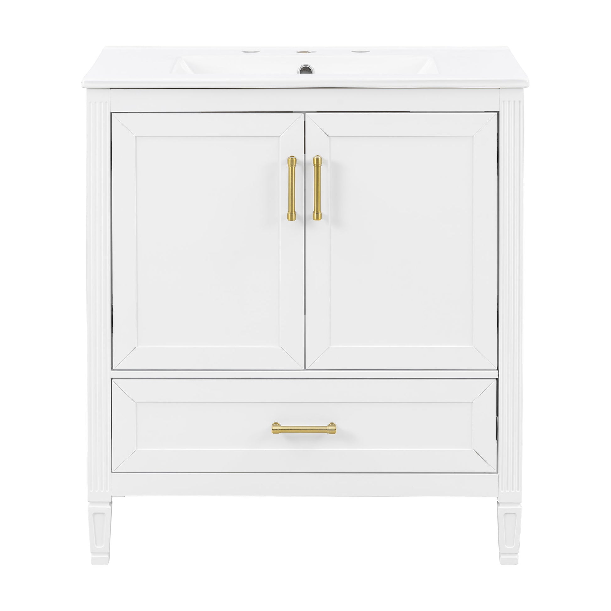 Elegant Fluted Bathroom Vanity With Sink, Soft Close Doors & Drawer