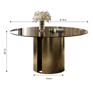 Round Dining Table With Glass Top, Kitchen And Living Room Furniture - Brown