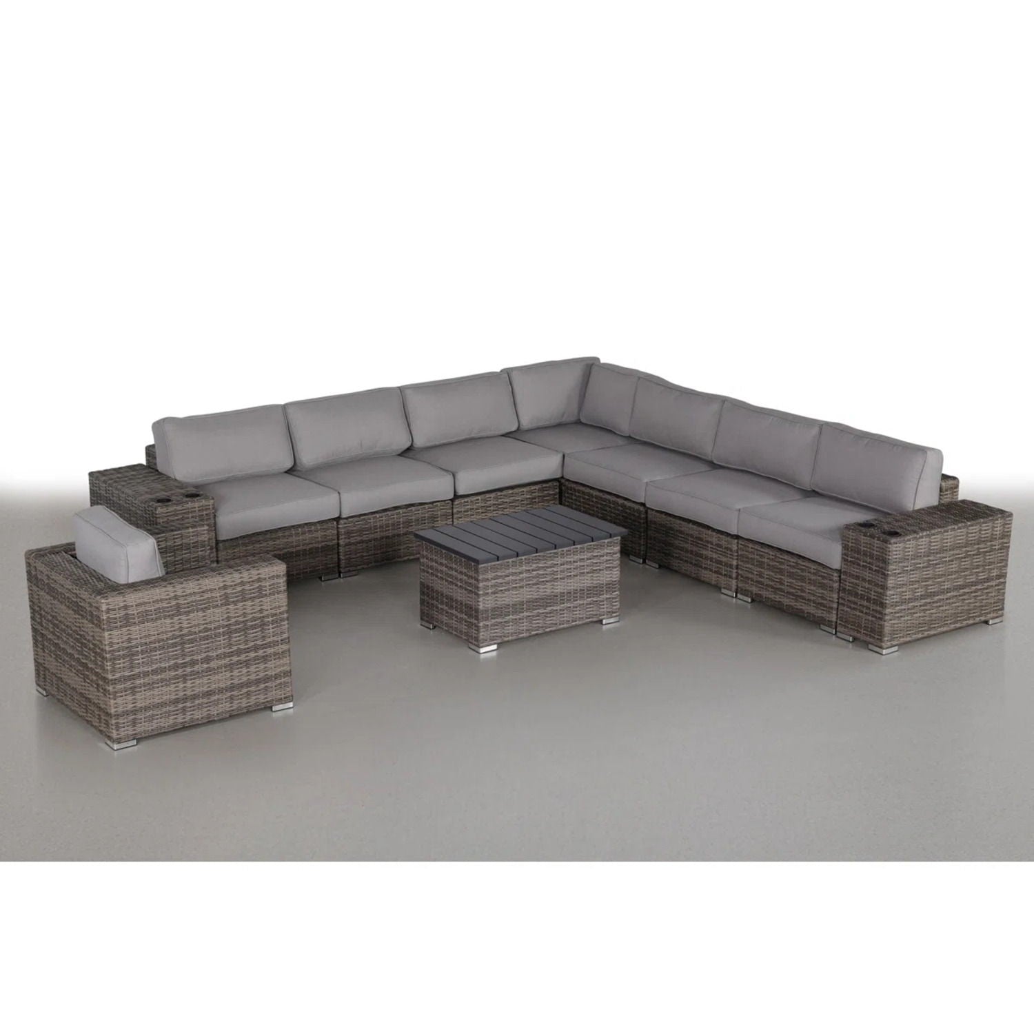 Modern Patio Rattan Sectional Set With Cushions
