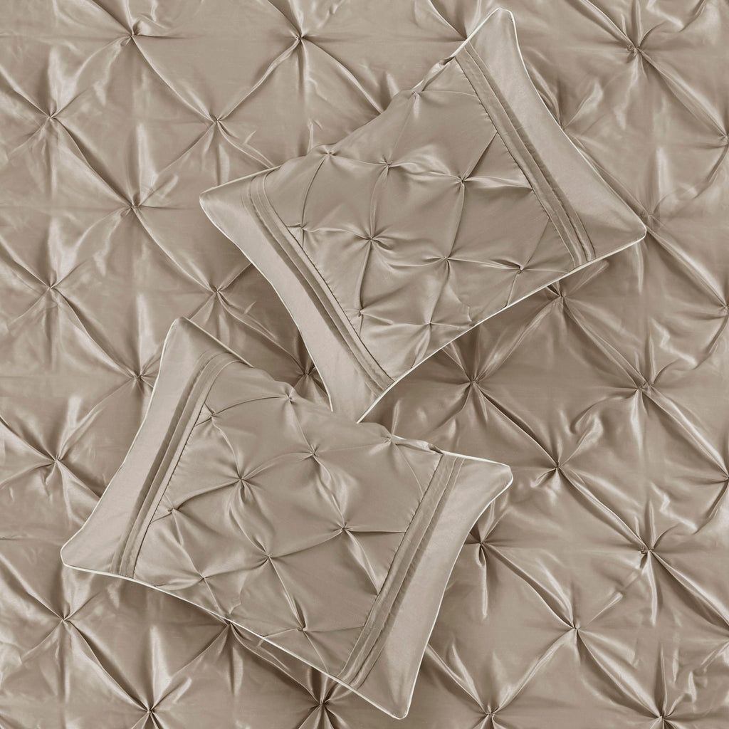 Laurel - Pieced Pleated 7 Piece Tufted Comforter Set - Taupe