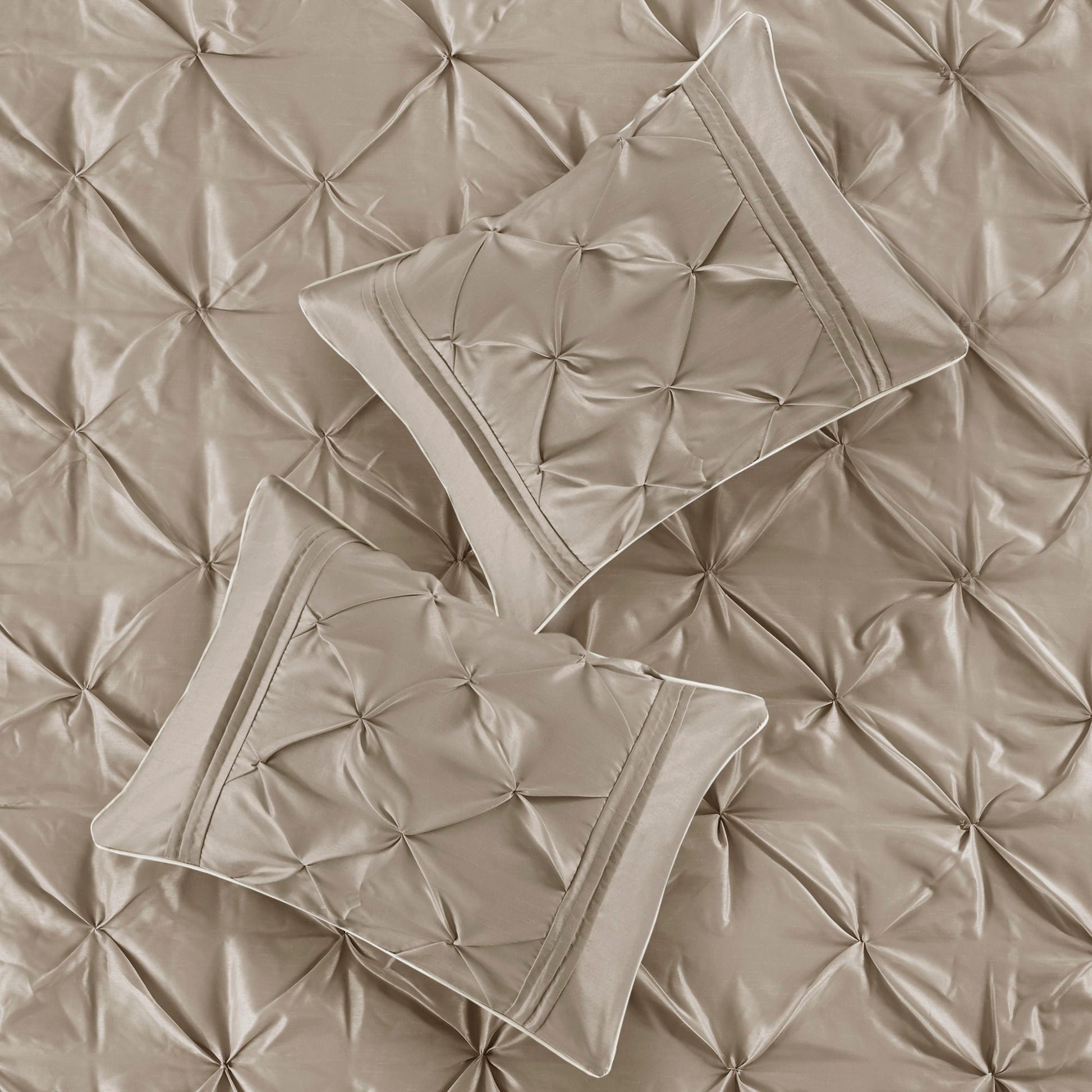 Laurel - Queen Pieced Pleated 7 Piece Tufted Comforter Set - Taupe