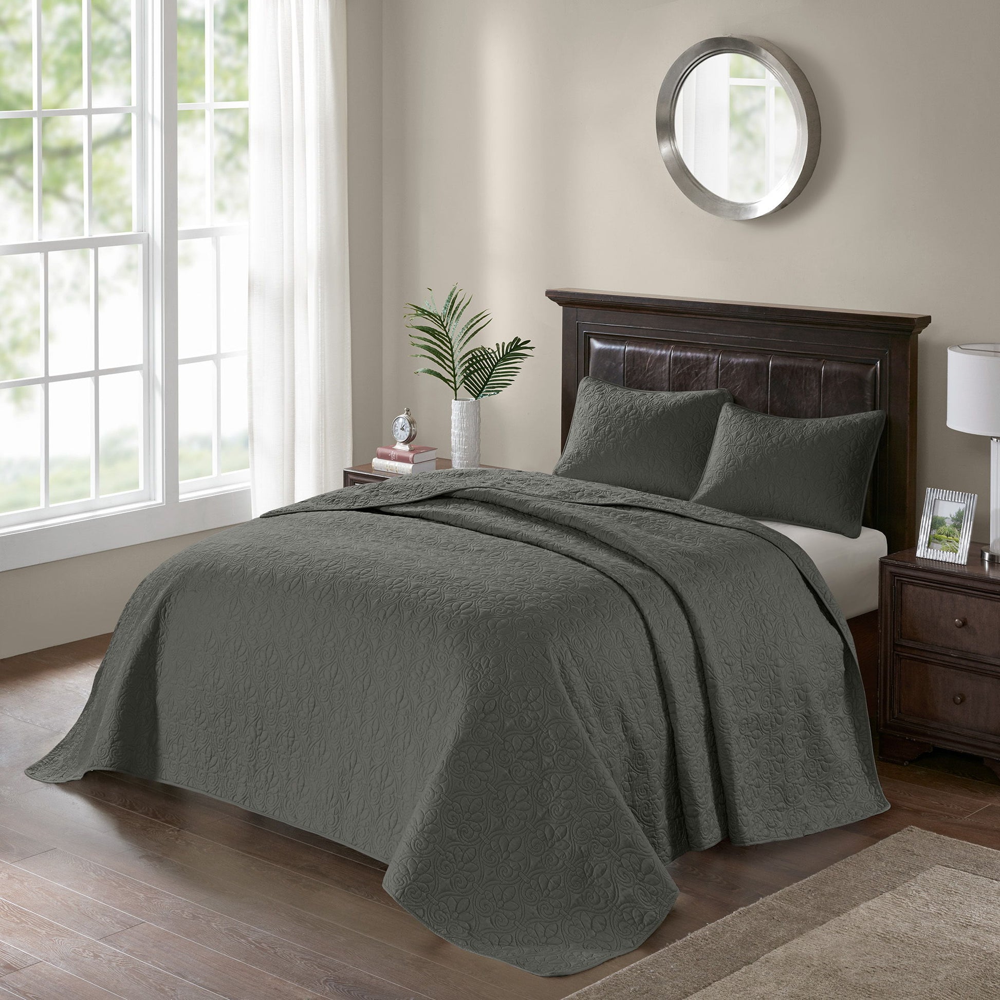 Quebec - Reversible Bedspread Set - Dark Gray