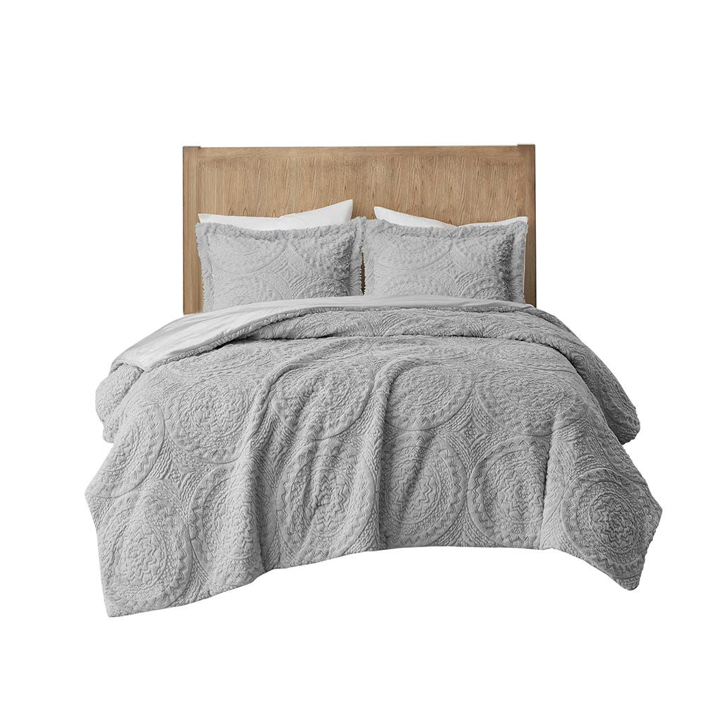 Arya - King Embroidered Medallion Ultra Comforter Mini Set - Gray
