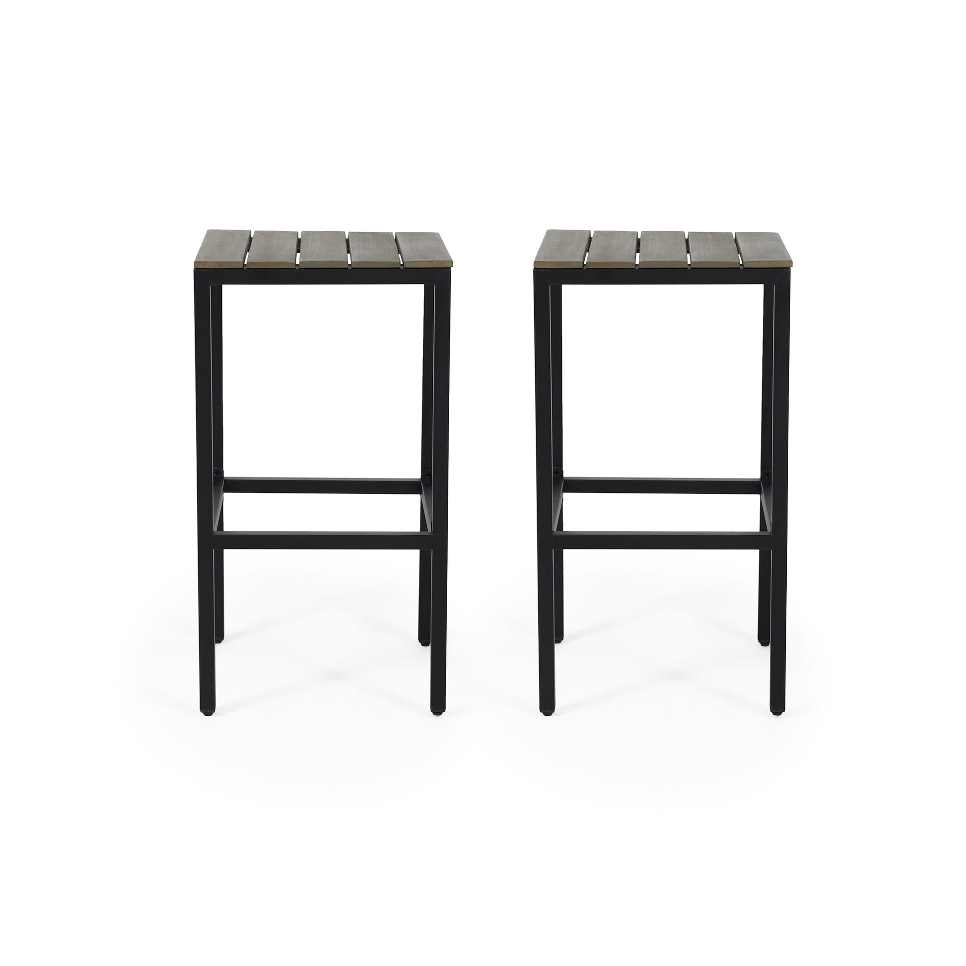 Outdoor Bar Stool With Slat Design And Metal Frame (Set of 2)