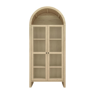 Tall Arched Kitchen Pantry, Modern Farmhouse Wood Kitchen Storage Cabinets, Arched Storage Display Cabinet With Adjustable Shelves, Versatile Cupboard For Kitchen, Dining Room - Natural