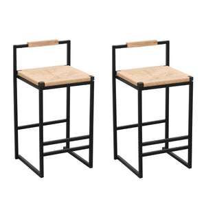 Stylish (Set of 2) Bar Stools With Backrest And Paper Rope Woven Seat, Counter Height Dining Chairs For Kitchen - Natural
