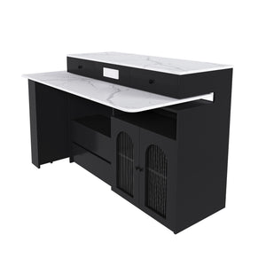 Kitchen Island With Extendable Rotating Table, 4 Drawers & Glass Door Cabinets, Built In Socket - Black