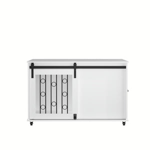 Dog Crate With Sliding Barn Door And Side Access, Lockable Wheels For Small To Medium Dogs - White